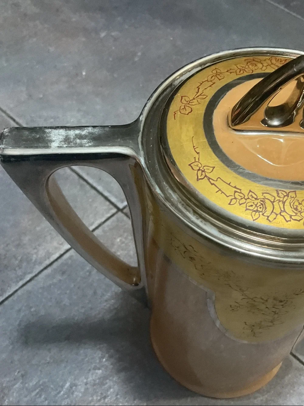 Yellow Ceramic Coffee/Tea Pot with Metallic Trim